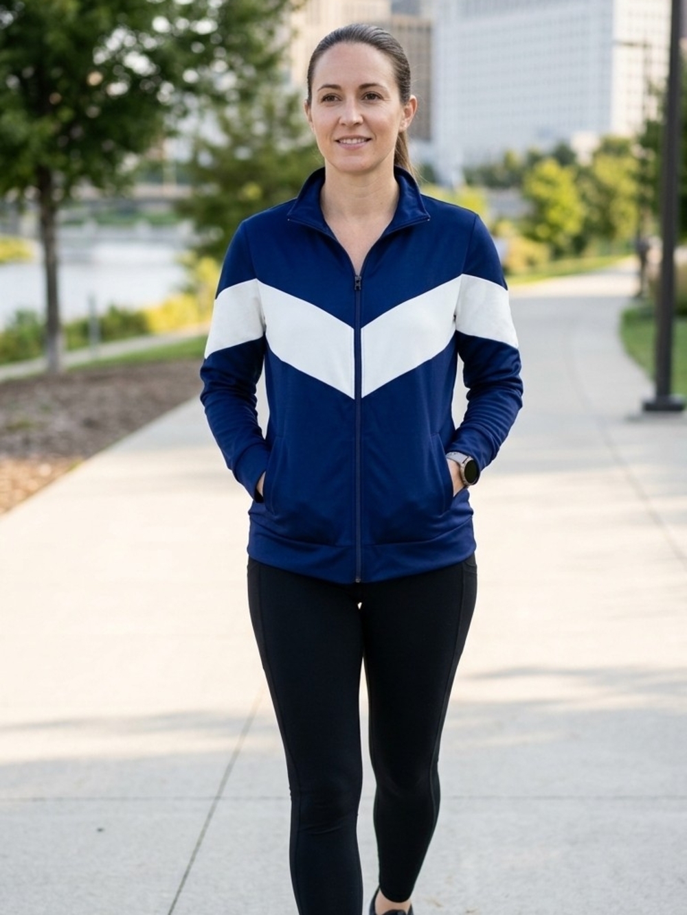 Xersion Navy and White Full-Zip Athletic Jacket